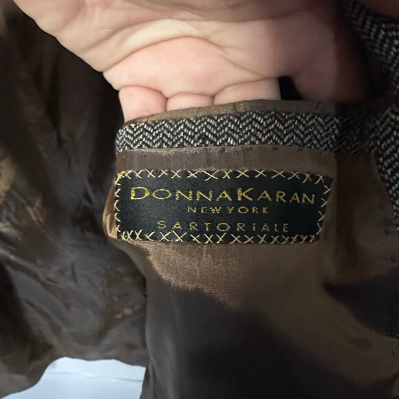 Vintage mens Donna Karen New York wool grey/brown blazer shoulder pads size 40R - Picture 7 of 8